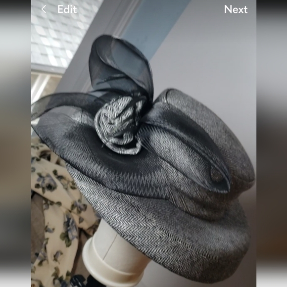 Susanna Designer Herringbone High Brim Hat Scurtural Netting Flower Feathers OS main image 5
